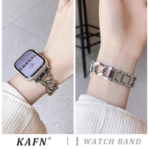 适用iwatch S10表带8苹果手表带applewatch7金属表链S8链式钢带小香风654代Se49mm高级感41mm潮女款手链简约