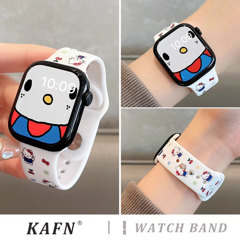 适用iwatch10手表带s9新款可爱动物s8硅胶表带ultra智能手表s7/6/5/4/se代夏季透气女时尚男情侣运动高级腕带