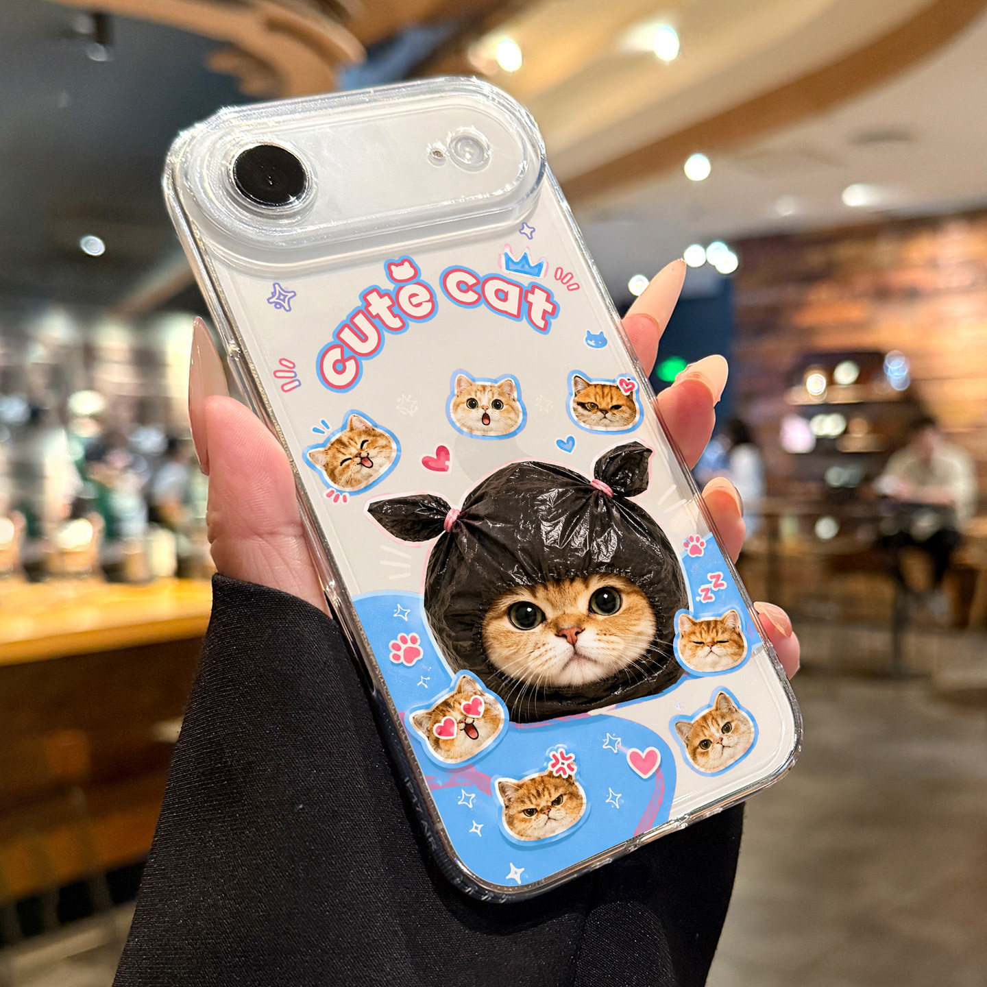 适用苹果17air黑袋头套猫咪外壳图片
