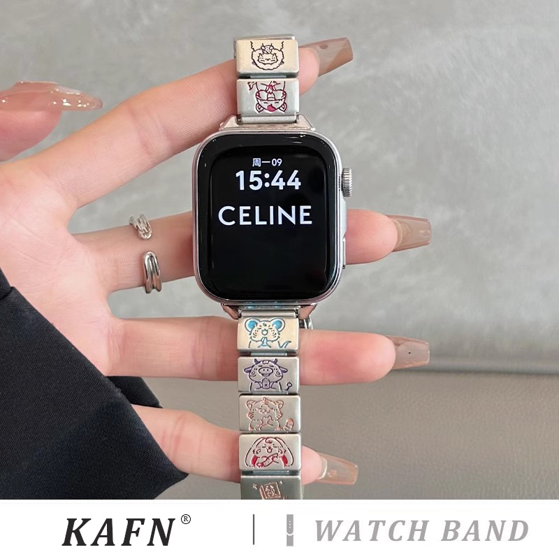 适用苹果手表表带s10金属新款腕带iwatch9十二生肖智能运动腕带s8小香风轻奢ultra小众女款s7/6/5/4/se代表带