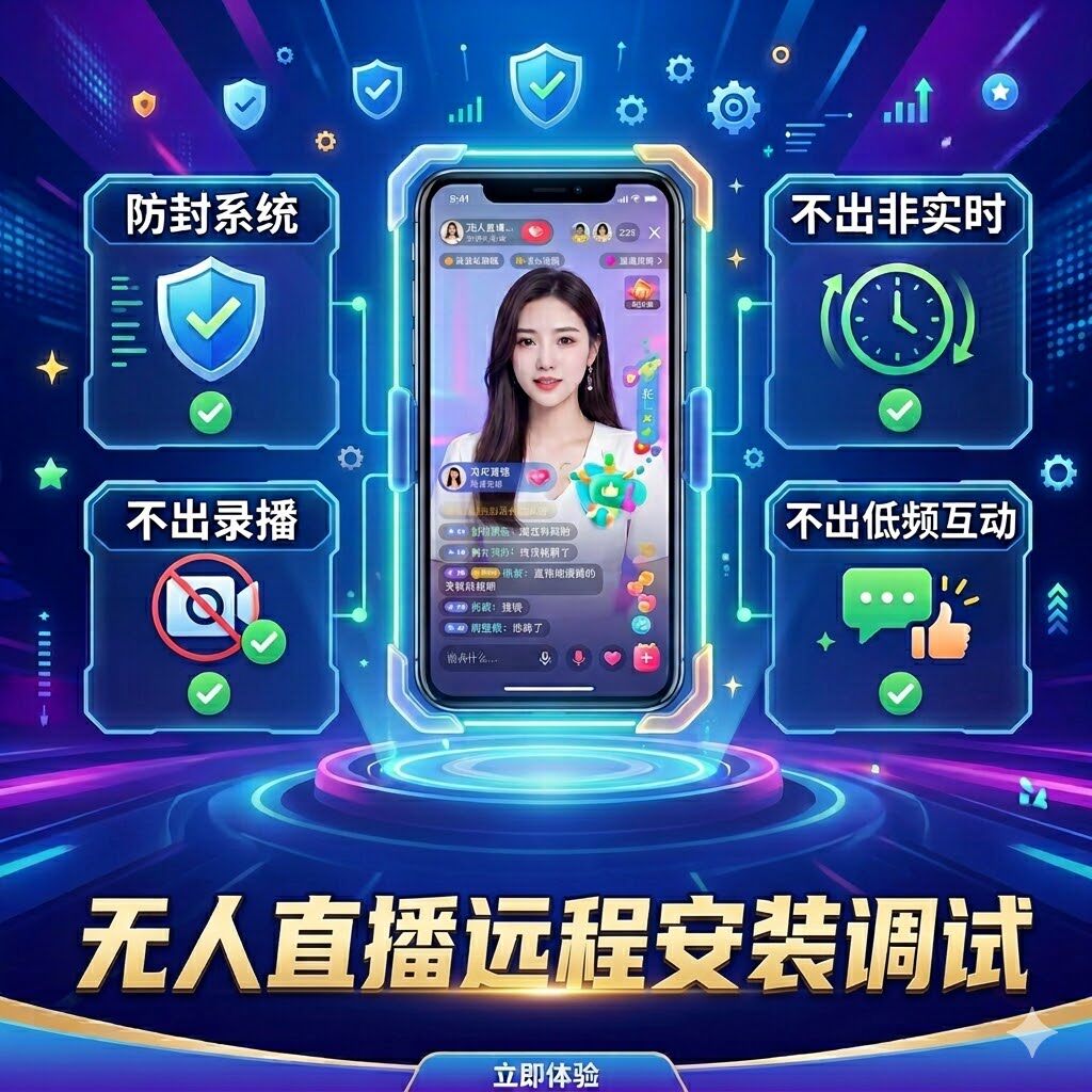 无人直播技术软件安装调试防封录播抖音快手视频号