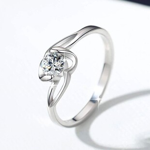 中古莫桑单钻鸽子蛋戒指女士小众设计轻奢高级感锆石开口食指戒环