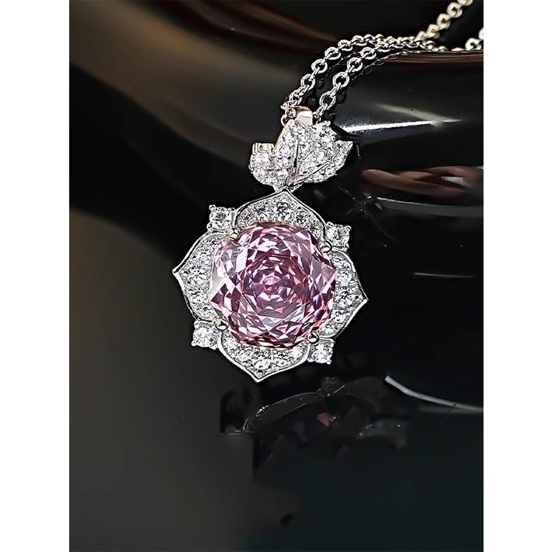 新款千禧玫瑰切项链吊坠粉钻花朵