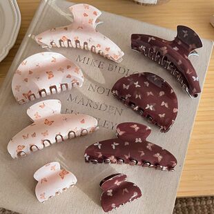 发夹女士2026新款高端韩系蝴蝶印花醋酸抓夹半圆鲨鱼夹复古发饰