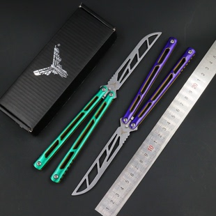 班输造物小刀yy三明治海啸钢柄未开刃蝴蝶练习刀花式甩刀阳江小刀