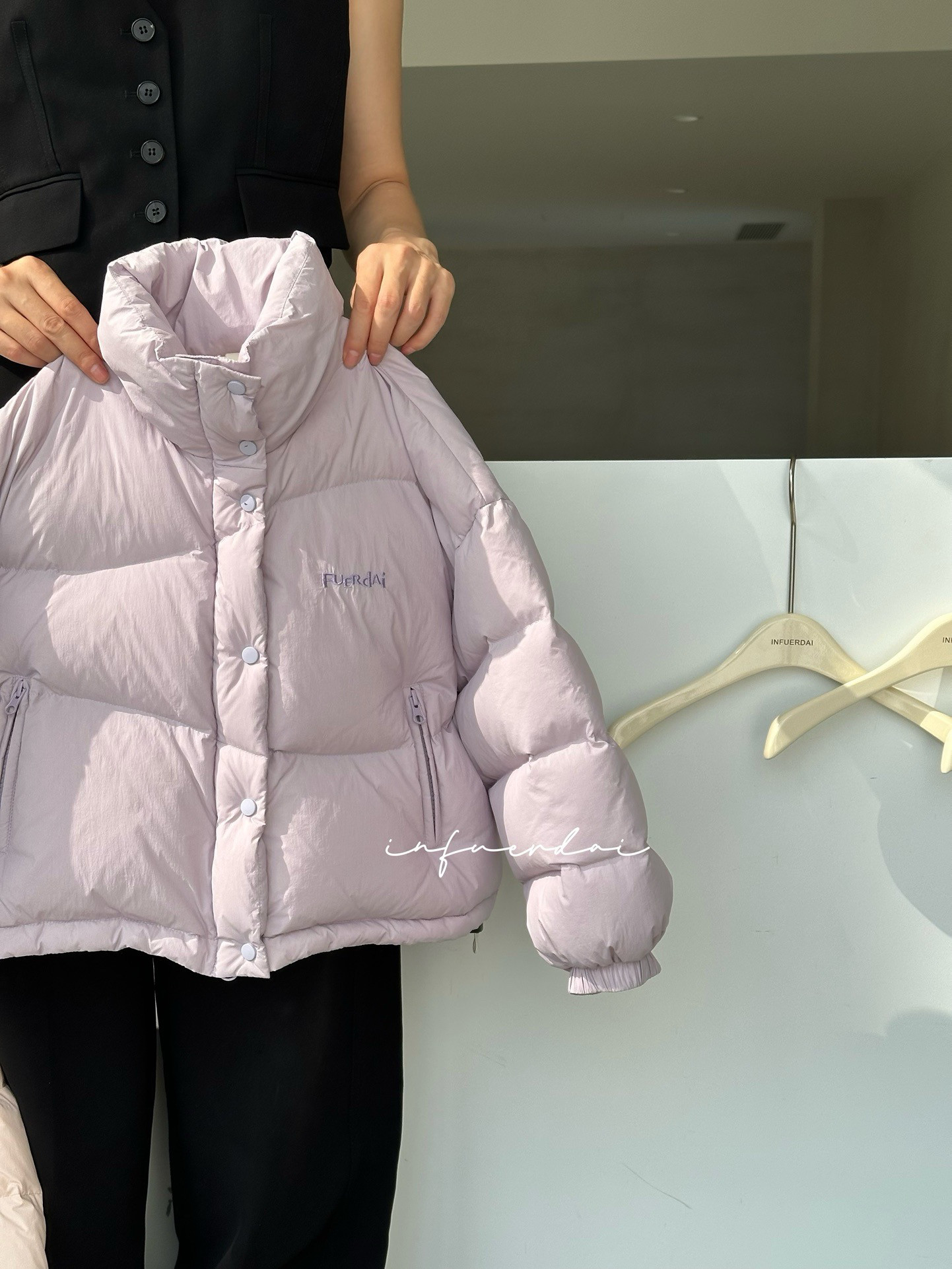 Infuerdai小F中大童羽绒服2024冬新款女孩立领高品质羽绒服短款紫