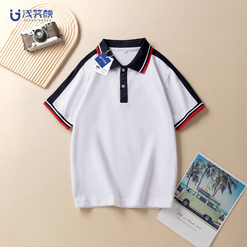 高中校服套装中学生汕尾学校短袖学院风polo衫内搭藏青红白杠班服