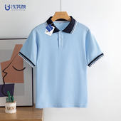 浅蓝色学院风polo衫 高中初中校服夏装 套装 新款 珠地棉上衣 小学夏季