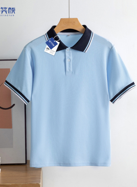 高中初中校服夏装小学夏季新款套装浅蓝色学院风polo衫珠地棉上衣