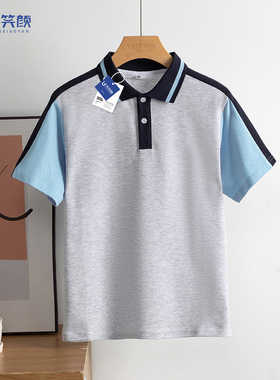 校服套装高中初中学生新款纯棉上衣夏装学院风polo衫半袖灰色衬衫