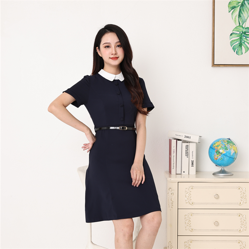 夏装新品幼师短袖职业女装连衣裙幼儿园老师园服英伦风教师工作服