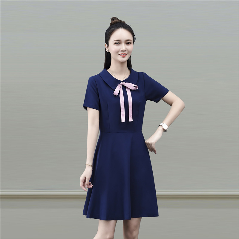 针织全棉幼儿园幼师园服新品夏季幼师员工班服短袖连衣裙职业女装
