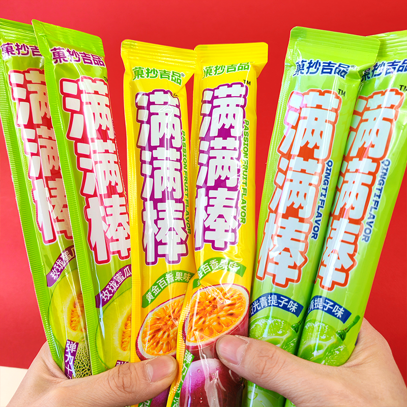 菓抄吉品满满棒青提百香果玫珑蜜瓜味果汁型果冻棒儿童小零食105g