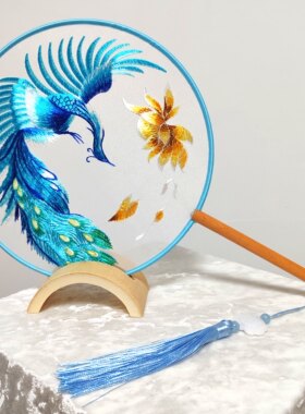 孔雀凤凰熊猫苏绣刺绣团扇中国风古典古风扇子古装舞蹈拍照扇子