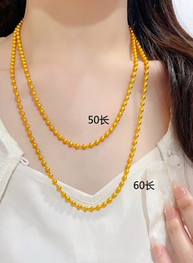金店同款沙金古法圆珠项链磨砂金色转运珠素链颈链光珠时尚百搭款