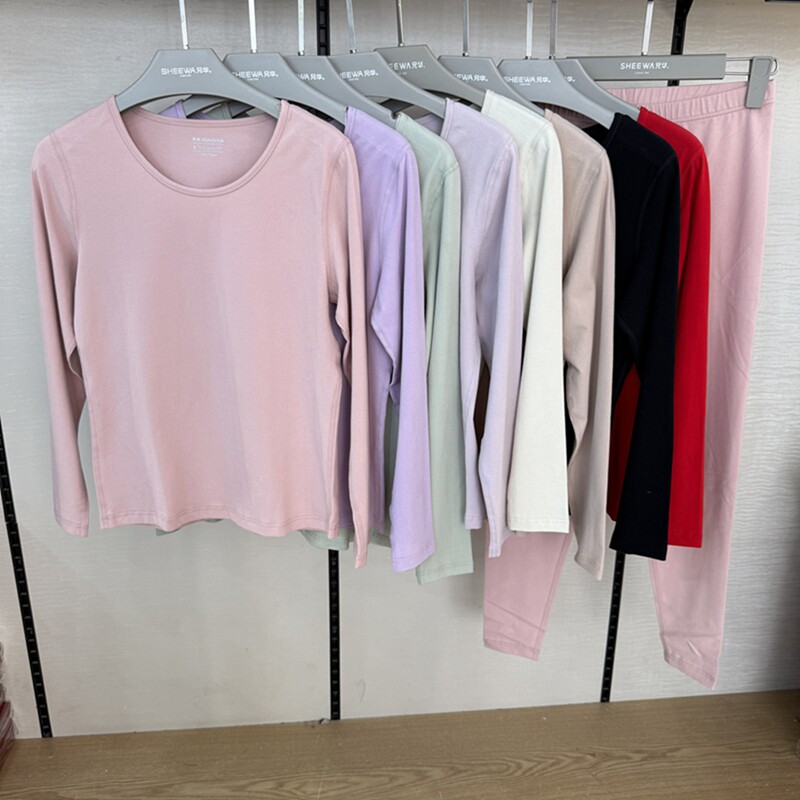 兄华女士弹力秋冬款保暖内衣套装舒服棉中领圆领衣裤51156/51162