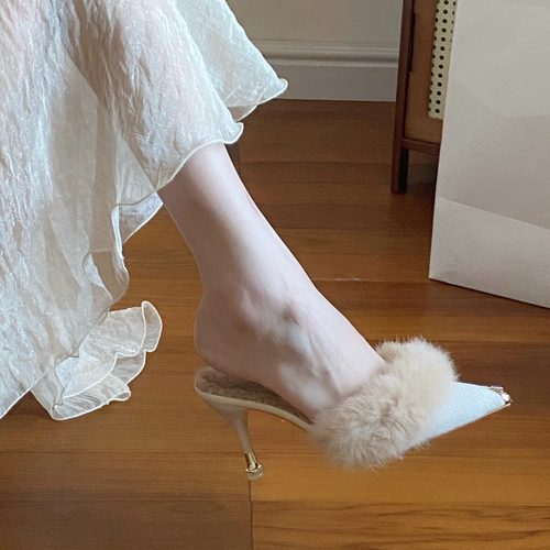 贵妇版秋冬清冷毛毛高跟鞋外穿