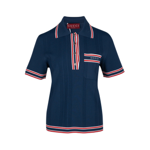 女春夏 Polo衫 GUCCI古驰女士经典 字母logo条纹针织短袖