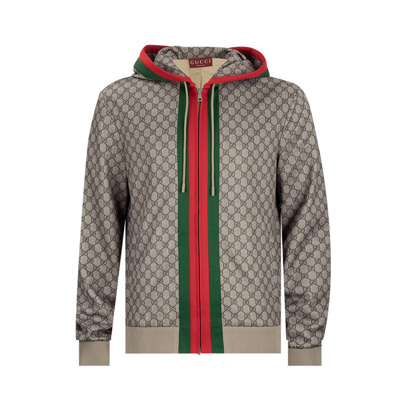 GUCCI 古驰男士满印字母印花连帽落肩拉链长袖夹克外套男秋冬
