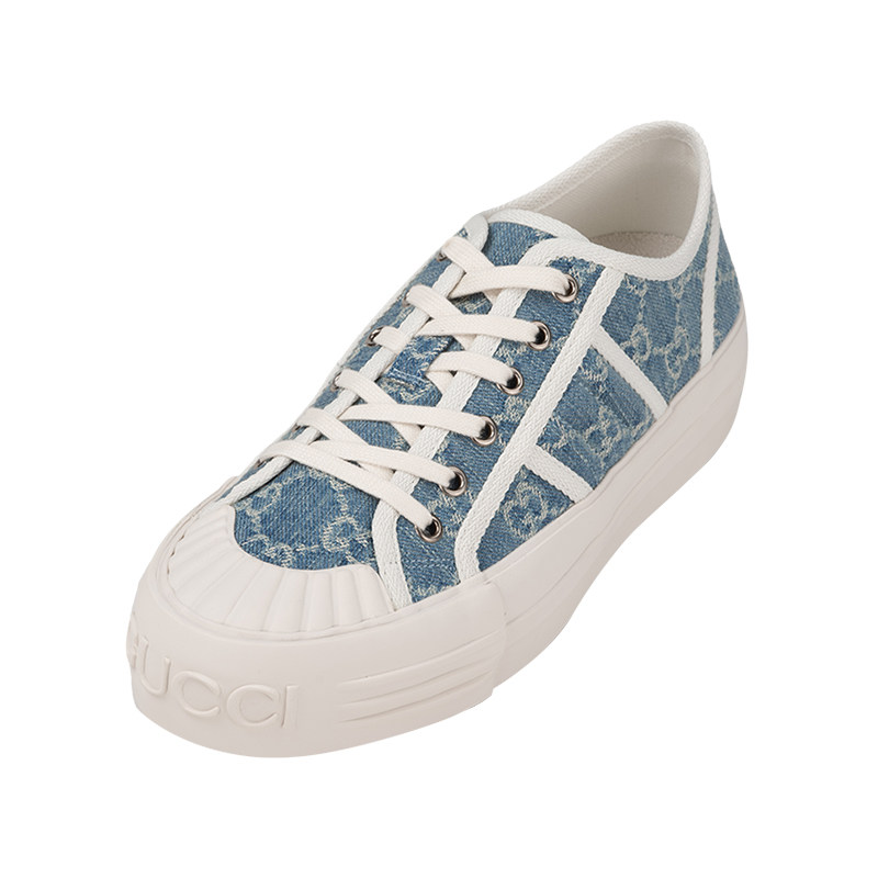 GUCCI古驰女士牛仔布圆头系带低帮帆布鞋休闲鞋女2026年新品