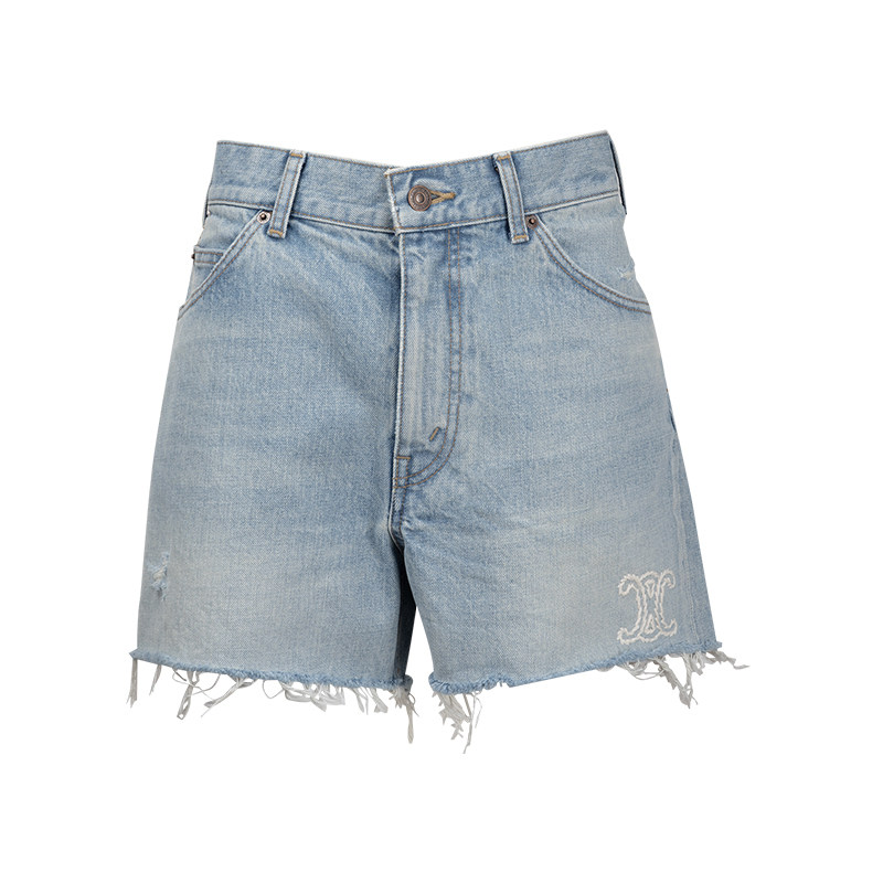 CELINE赛琳女士刺绣中腰纽扣三分牛仔短裤女夏季