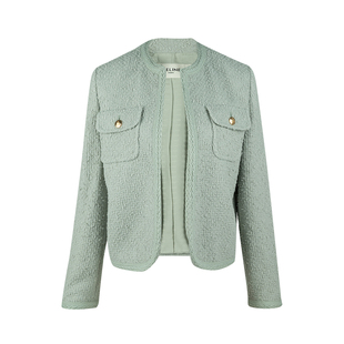 CELINE赛琳女士纯色圆领休闲长袖 羊毛夹克外套女春秋推选