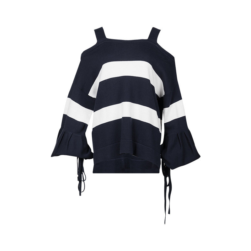 PAROSH休闲女士一字肩吊带长袖毛衣针织衫女秋冬奥莱B XY