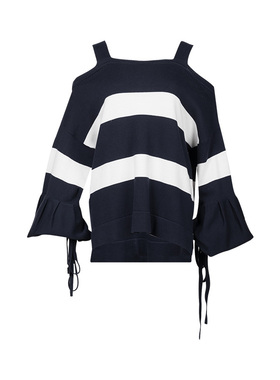 PAROSH休闲女士一字肩吊带长袖毛衣针织衫女秋冬奥莱B XY