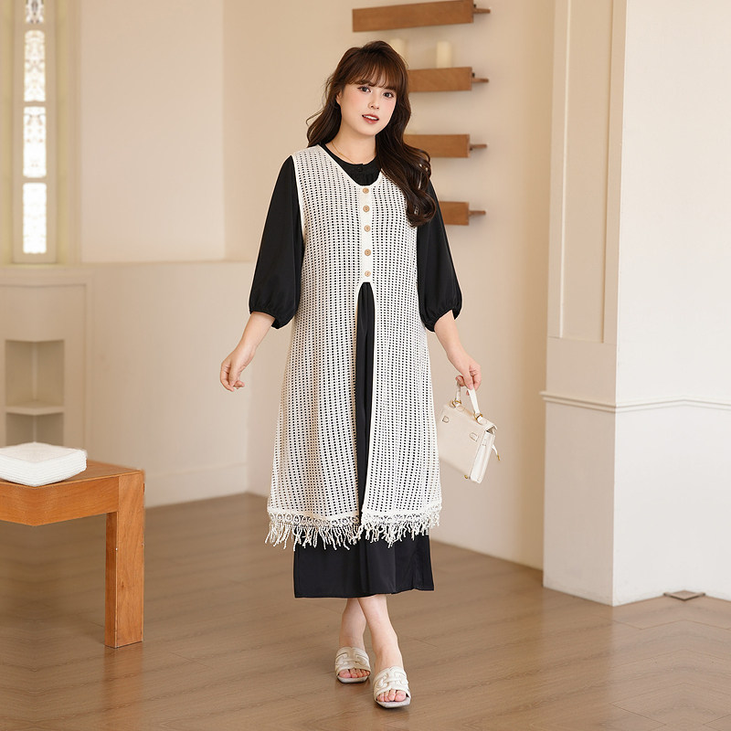 慕翎大码女装夏季镂空背心裙两件套胖MM遮肉显瘦通勤套装2026新款