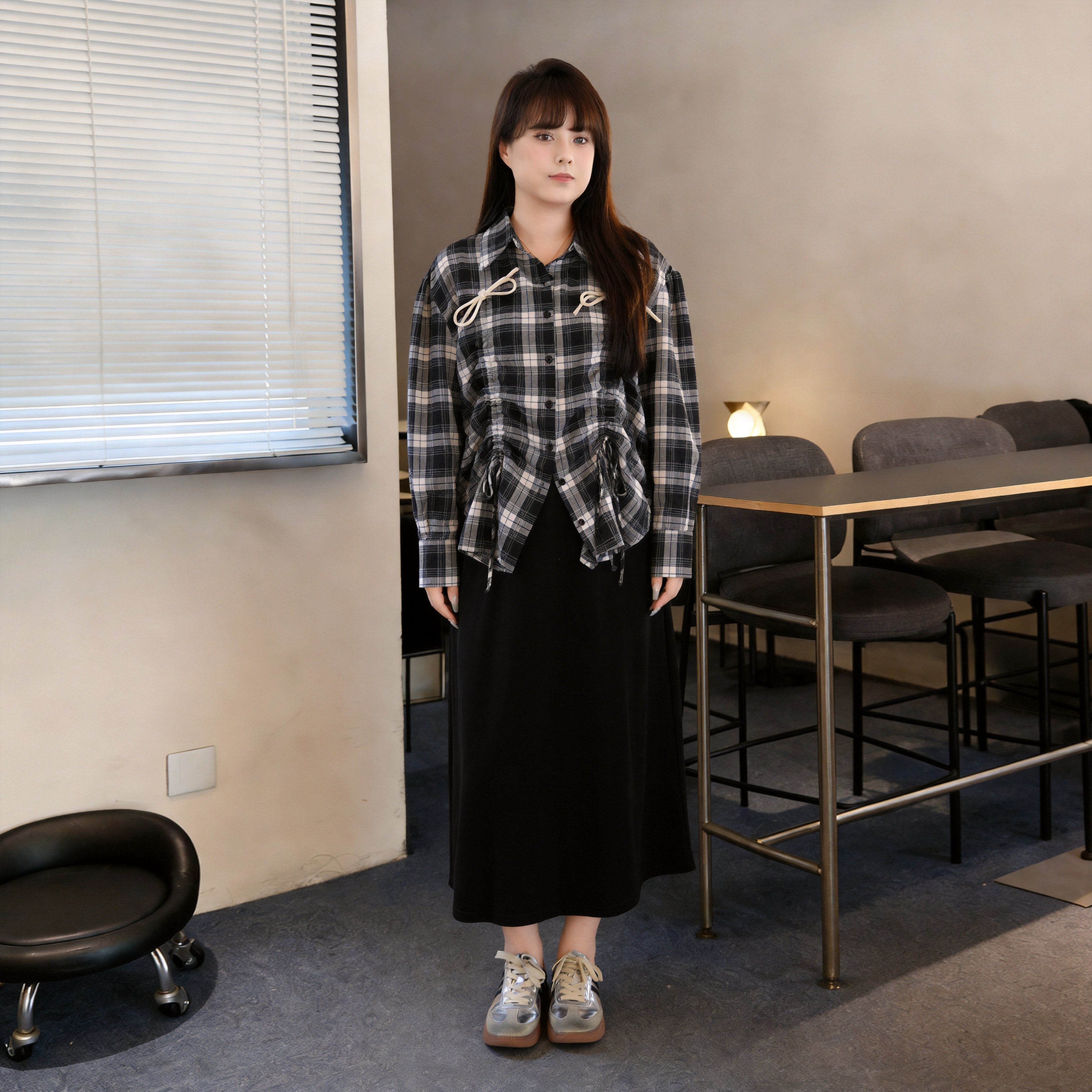 慕翎大码女装格子衬衫吊带裙女新款两件套胖妹妹mm宽松显瘦套装秋