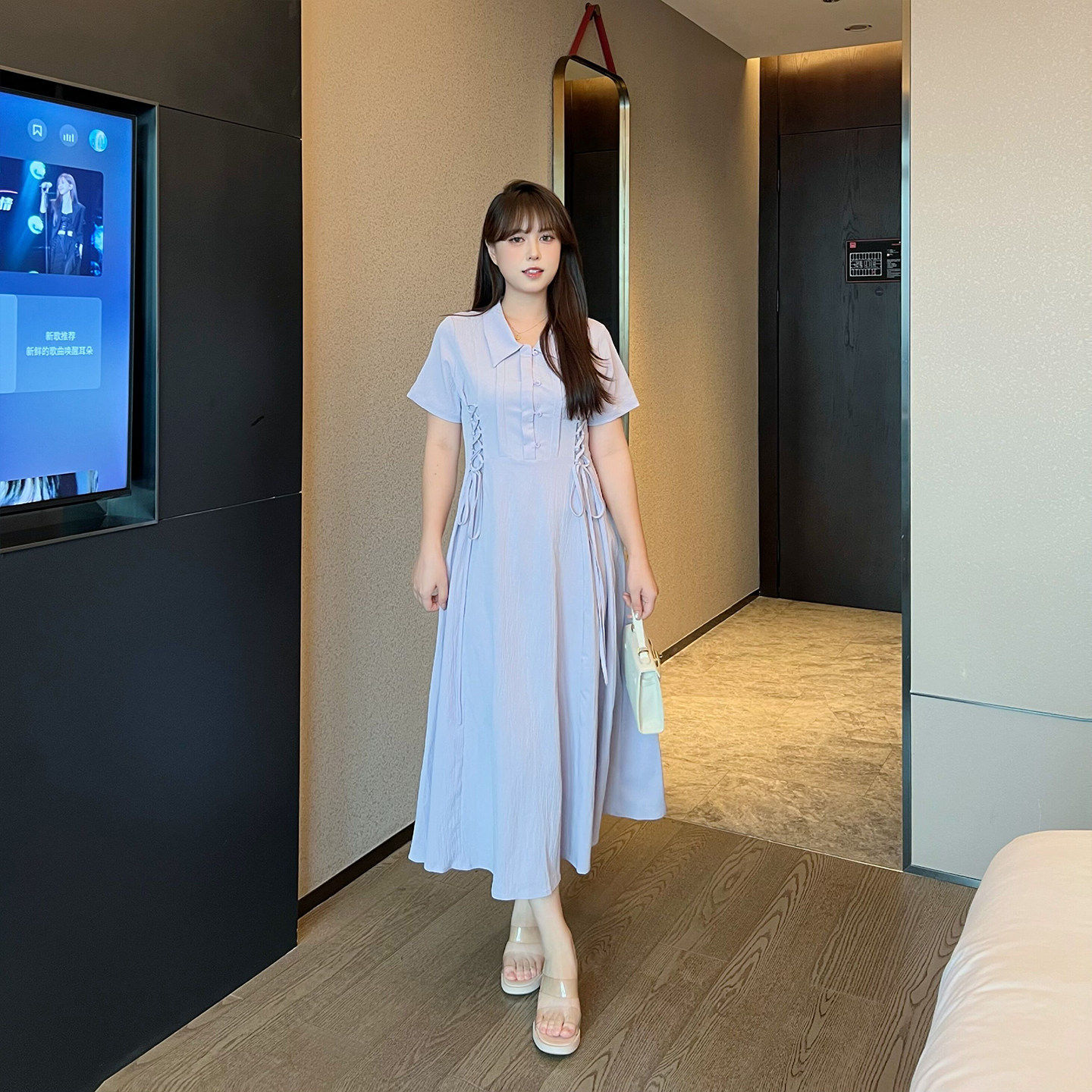 慕翎大码女装2026新款夏装短袖温柔风POLO领收腰显瘦大码连衣裙