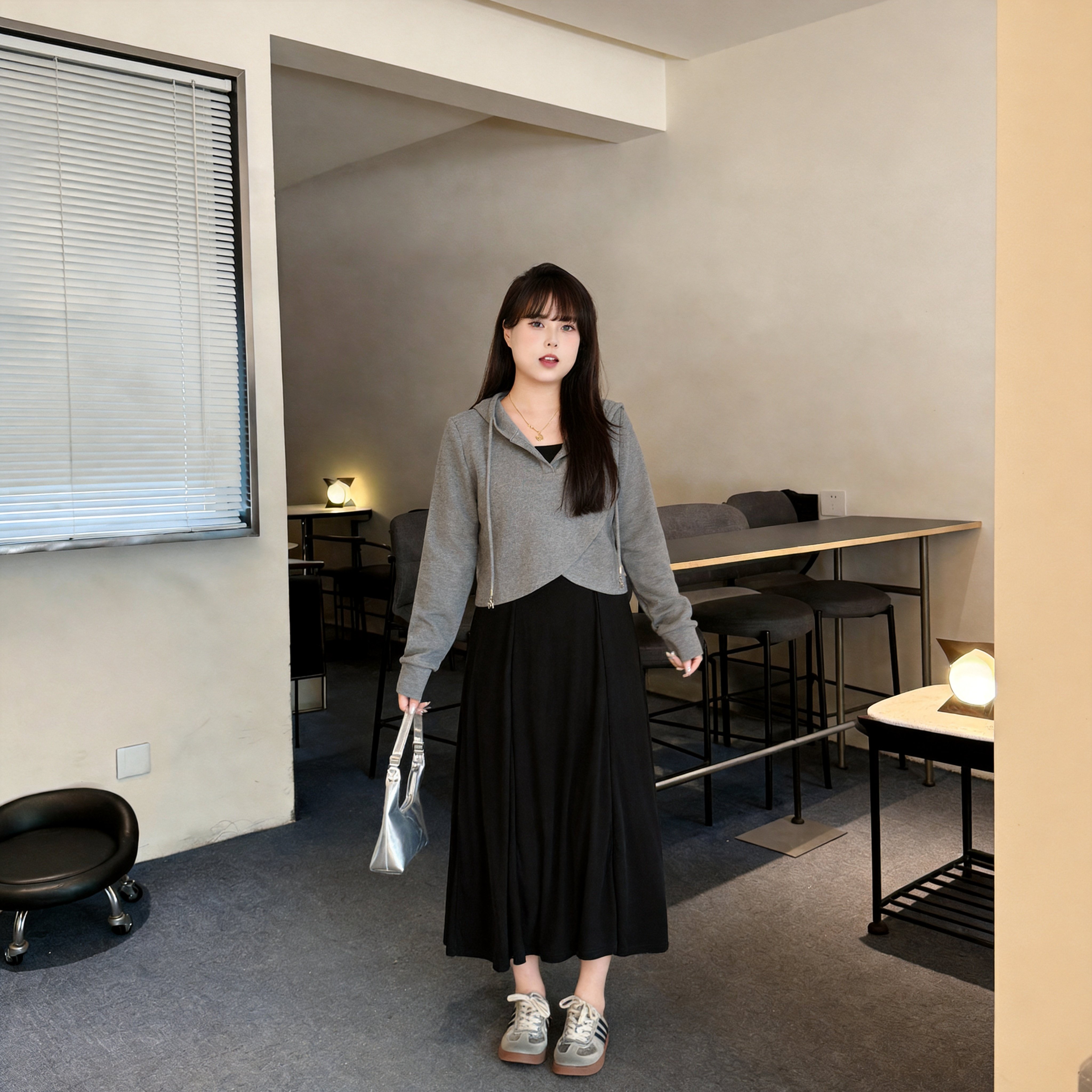 慕翎大码女装2026秋冬新款【奶茶系女孩】连帽卫衣连衣裙显瘦套装