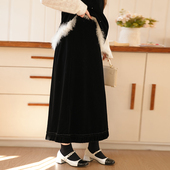 慕翎大码 女装 复古通勤风黑色A字半身裙胖妹妹高腰木耳边长裙优雅