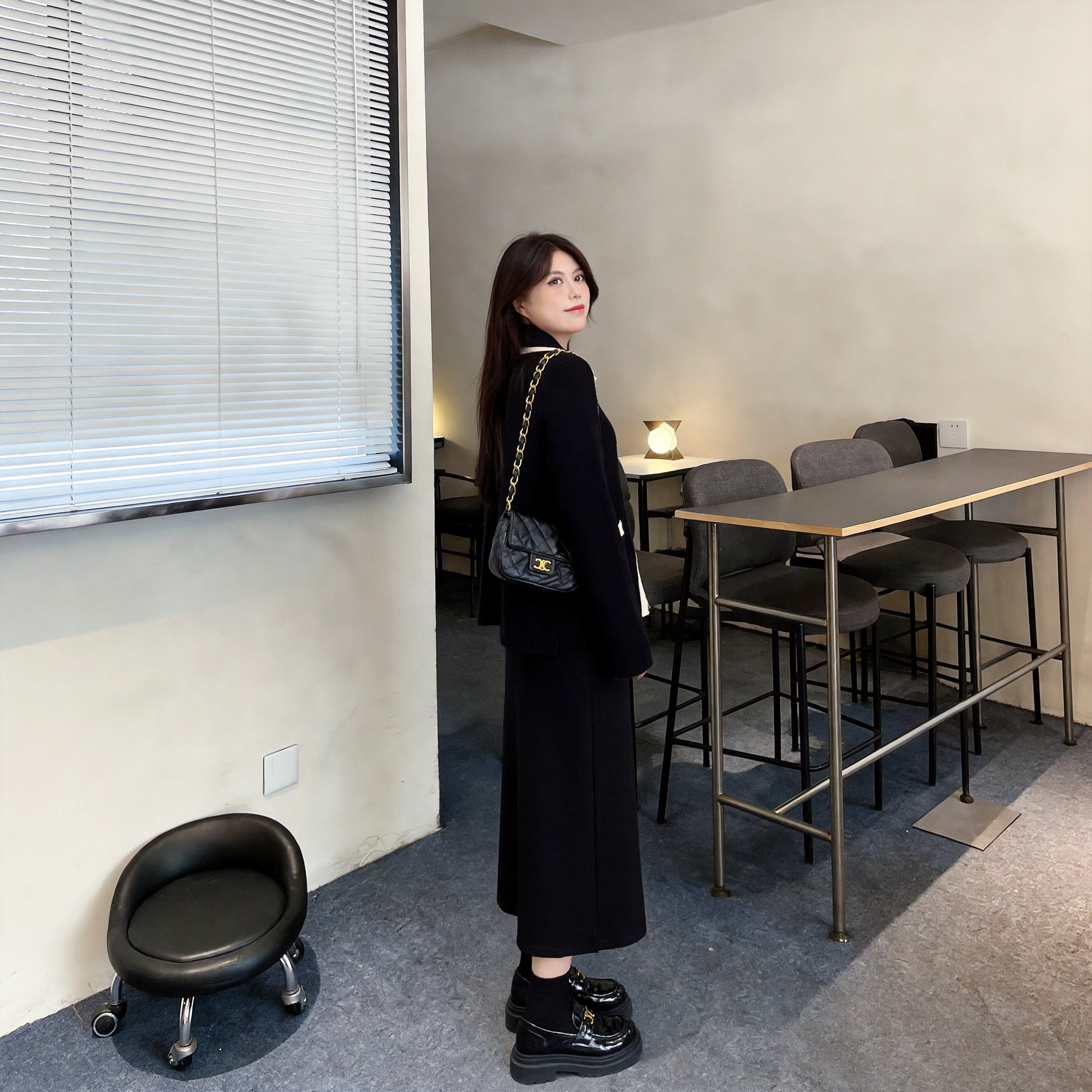 慕翎大码女装小香风套装女秋冬撞色翻领外套半身裙两件套高级感