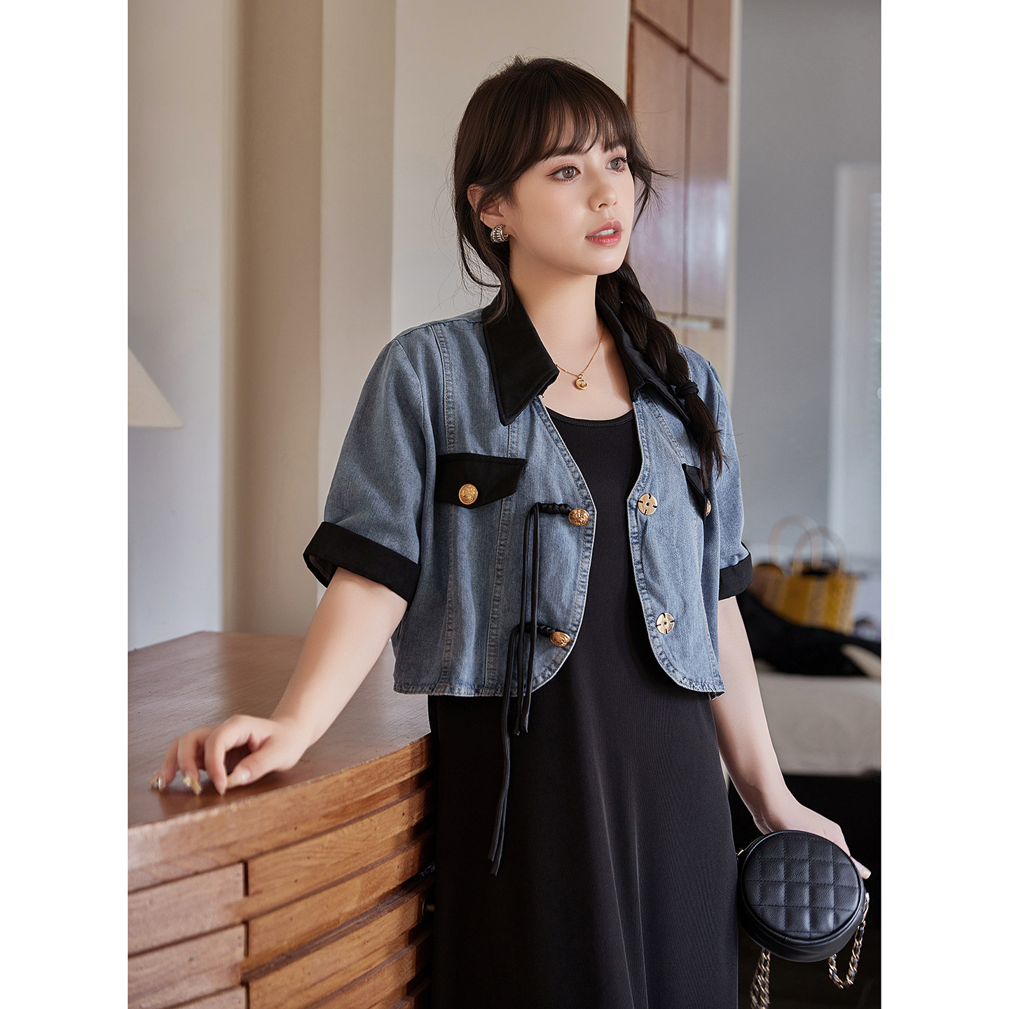 大码女装胖mm2026年夏装复古气质新中式外套+显瘦吊带连衣裙套装