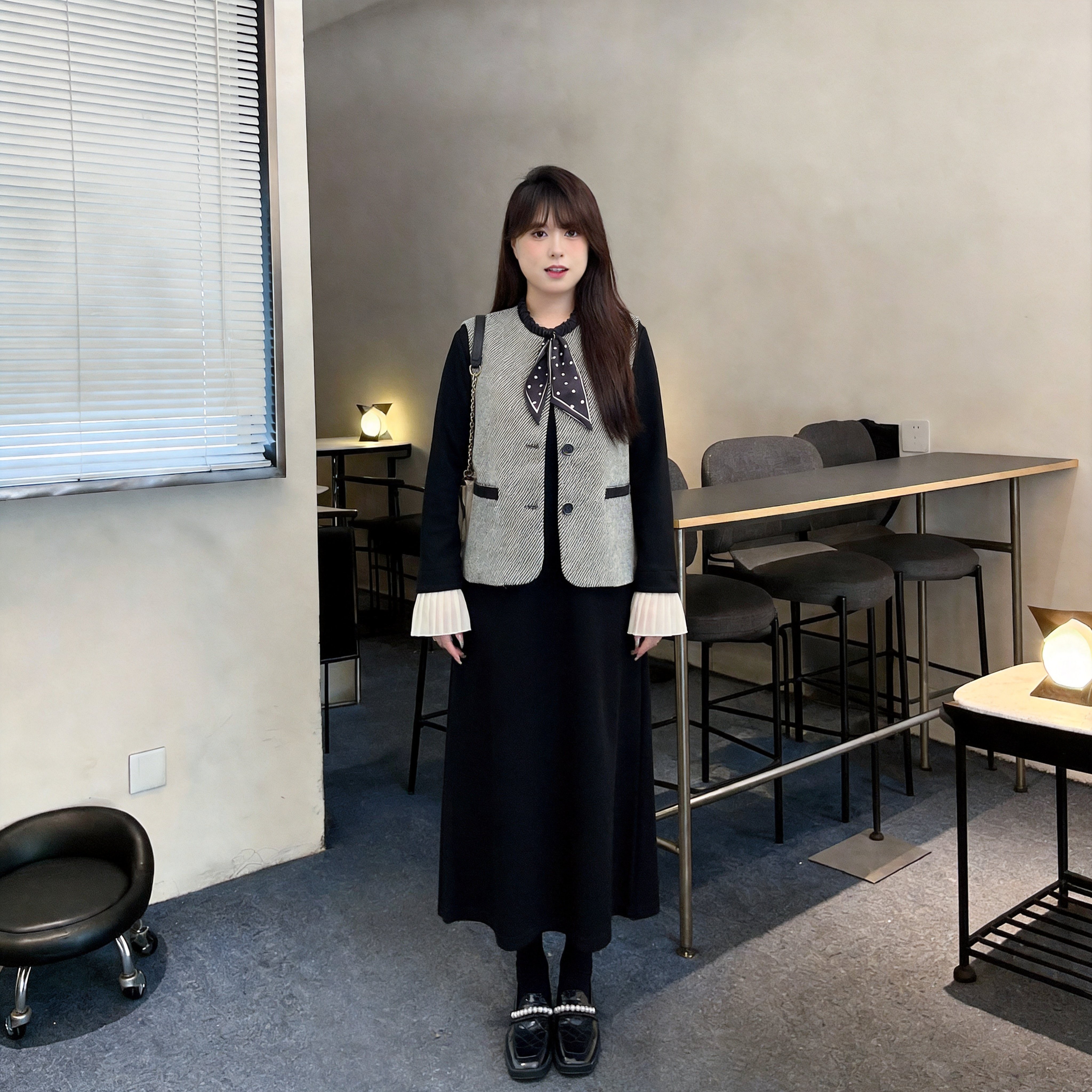慕翎大码女装小香风马甲连衣裙套装女秋冬胖mm显瘦气质两件套