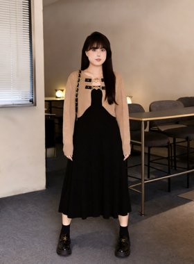 慕翎大码女装秋冬温柔风针织开衫吊带连衣裙两件套显瘦套装胖mm