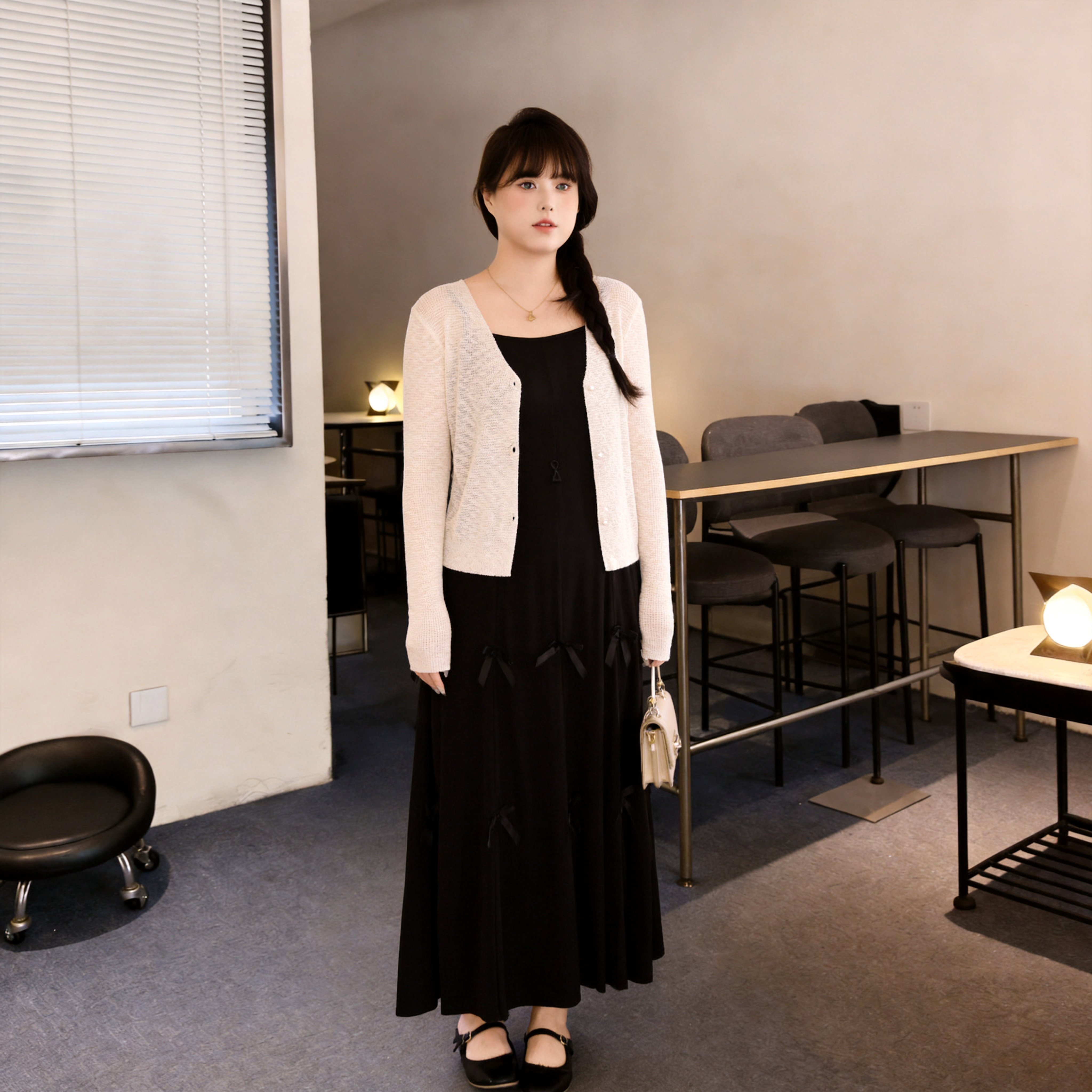 慕翎大码女装蝴蝶结吊带裙两件套胖妹妹mm遮肉显瘦通勤套装宽松秋