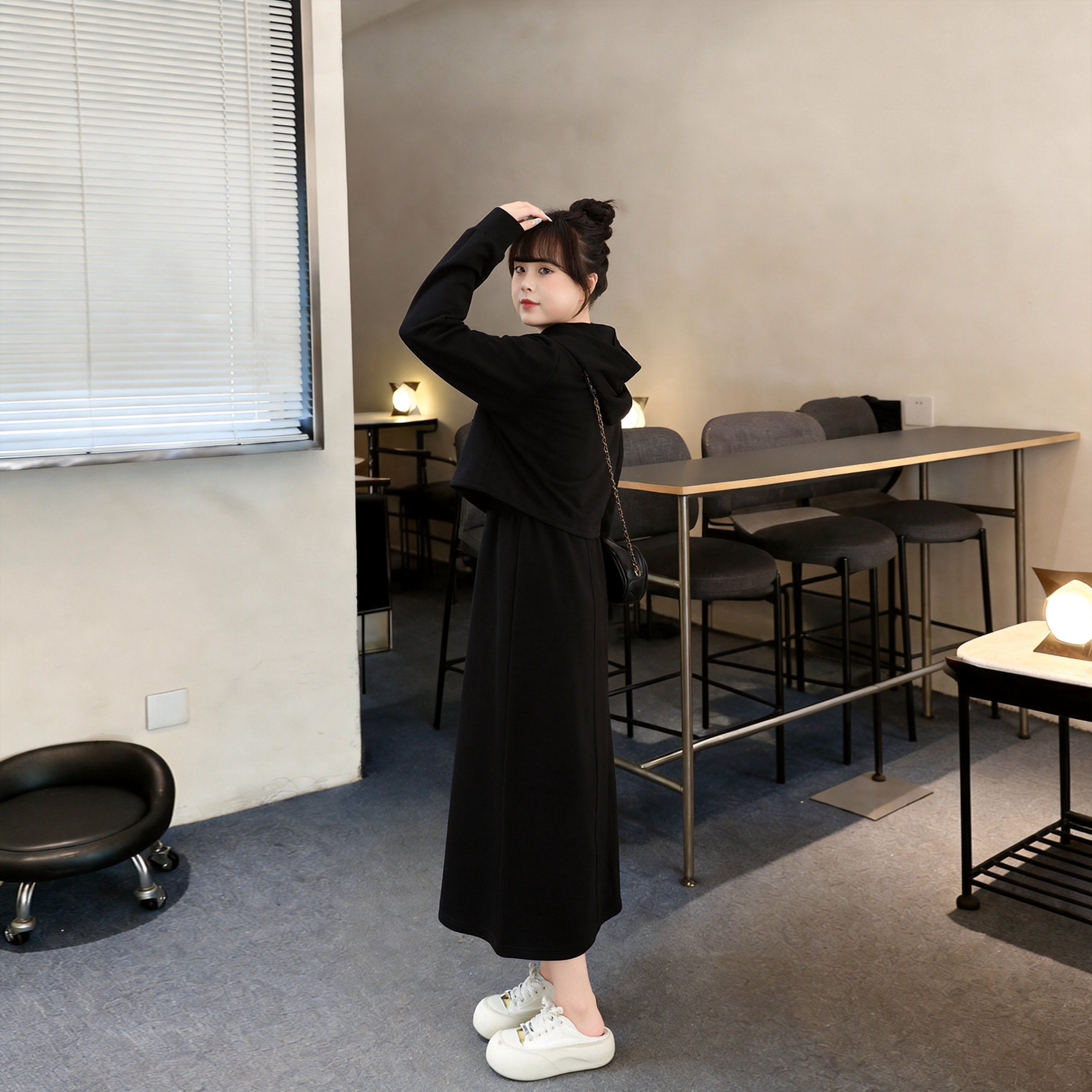 慕翎大码女装休闲秋装连帽卫衣两件套胖妹妹mm宽松显瘦背心裙套装