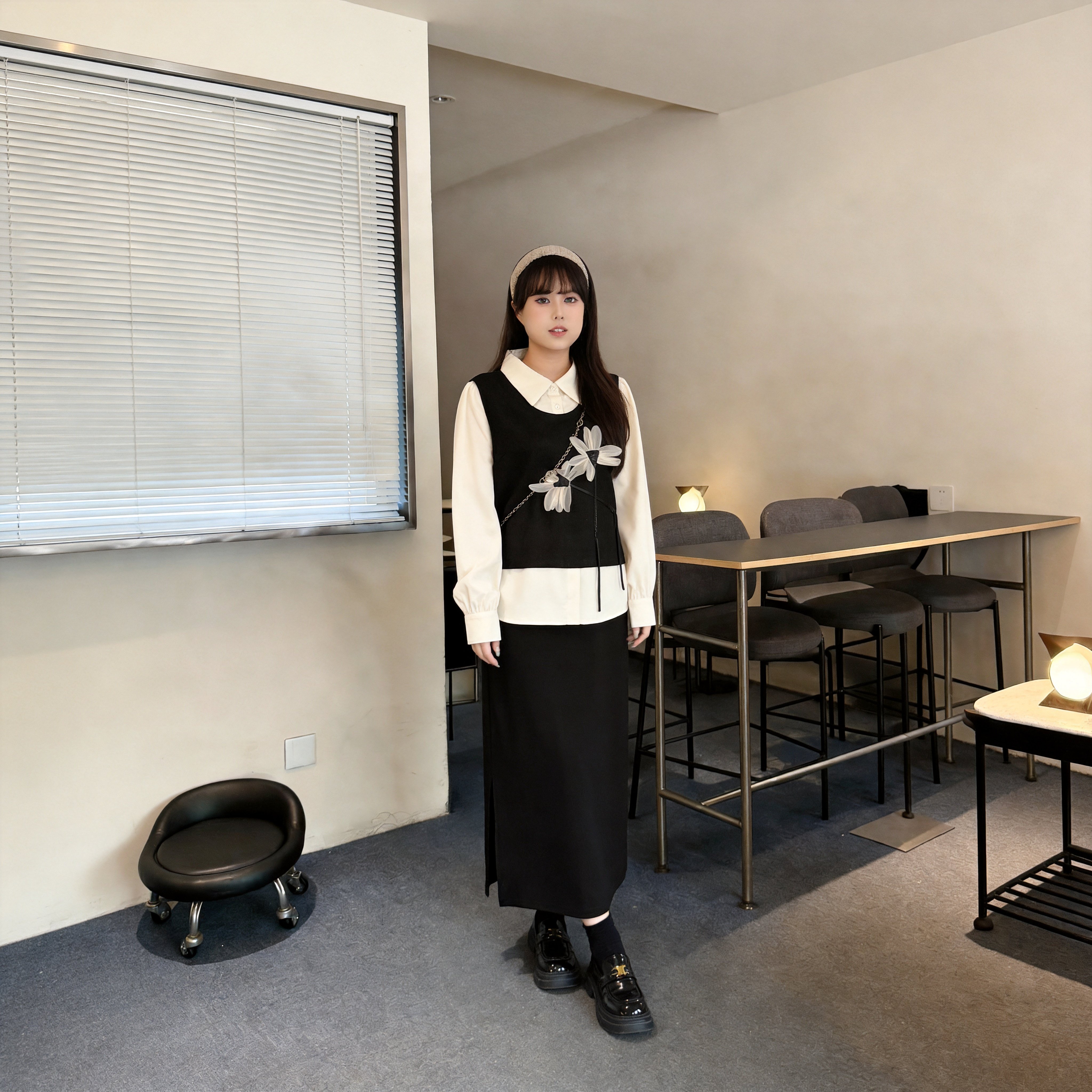 慕翎大码女装显瘦遮肉半身裙套装胖妹妹POLO领长袖上衣两件套秋季