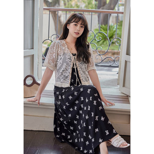 慕翎大码女装【潇韵江南】复古气质蝴蝶式吊带裙开衫显瘦套装夏装