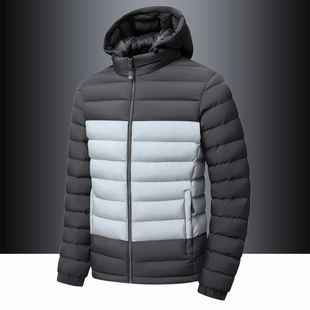 加绒羽绒棉衣男士排骨棉服宽松大码青年保暖加厚连帽撞色冬季外套