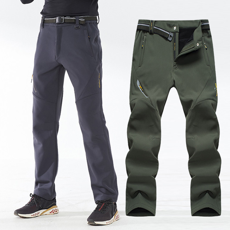 户外软壳冲锋裤男防风防水冬季加厚工装长裤大码抓绒裤加绒运动裤