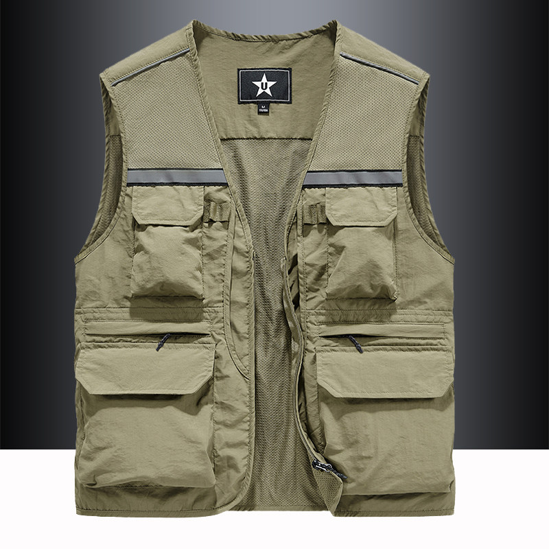 户外工装马甲男多口袋无领反光条背心外套大码钓鱼摄影师坎肩马夹,男装,常规马甲,淘宝优惠券,粉丝福利购,淘宝优惠卷
