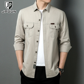 衬衣春秋薄款 男士 外套翻领上衣 纯棉百搭休闲帅气大码 工装 长袖 衬衫