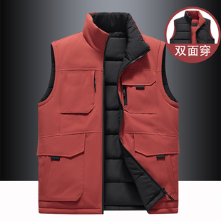 双面穿棉马甲男工装 背心外套加厚保暖立领防风秋冬坎肩可定制印字
