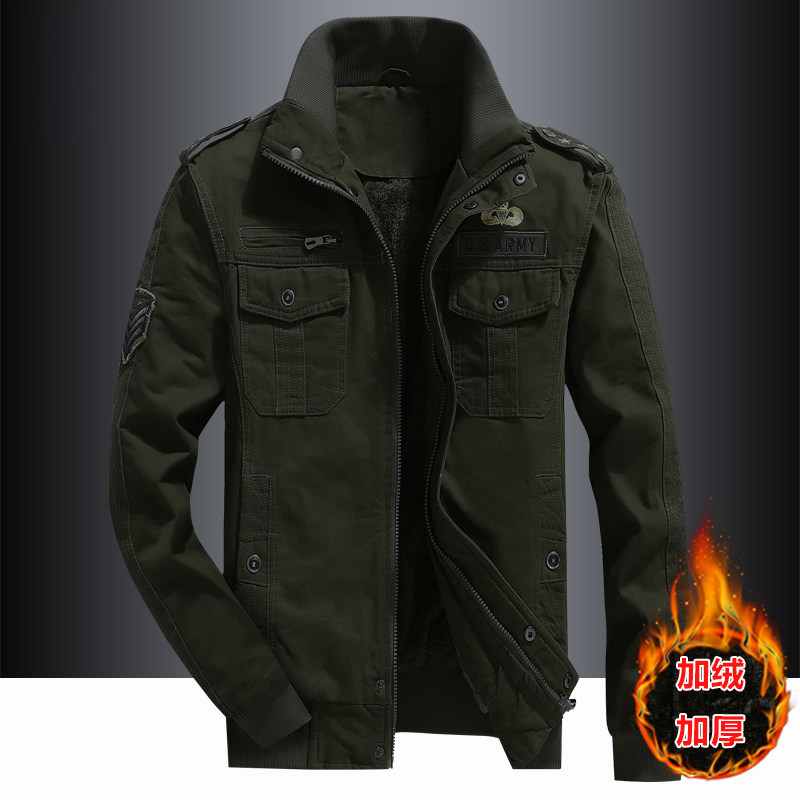 外套男士秋冬季加绒加厚宽松大码纯棉帅气立领保暖军工装夹克衫潮