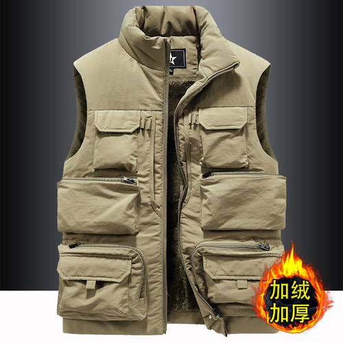 加绒工装马甲男多口袋秋冬加厚