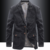 休闲西装 简约单西上衣复古商务牛仔夹克 便西服春秋季 外套男士 韩版