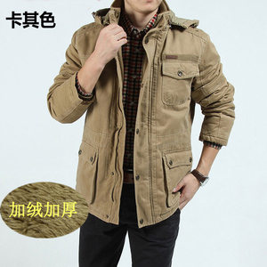 棉衣男中长款加厚加绒外套保暖棉服冬季军工装多口袋大码宽松棉袄